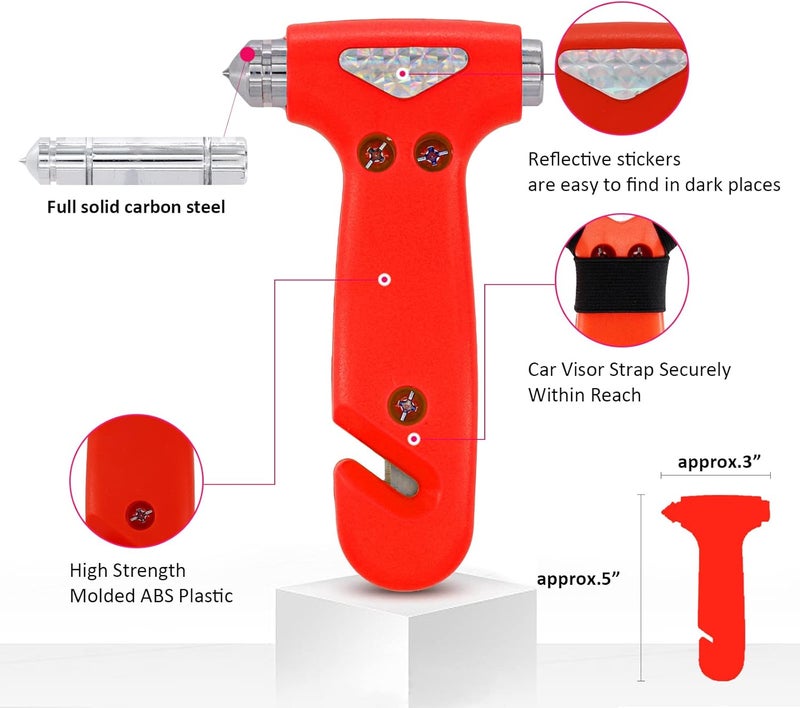 Zenhon Car Safety Hammer for Lady, 2 Pack Red 3-in-1 Emergency Escape Tool with Window Breaker and Seat Belt Cutter, Safety Emergency Car Escape Tool Gift for Family - Image 3